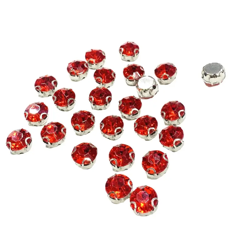 Chaton Engrampado Niquel REDONDO 10mm em Acrílico com 25 unidades Cor - VERMELHO - vermelha
