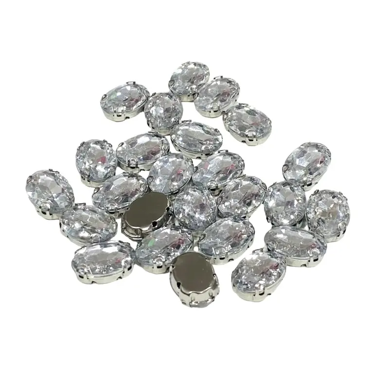 Chaton Engrampado Niquel Oval 10x14mm em Acrílico com 25 unidades Cor - CRISTAL TRANSPARENTE
