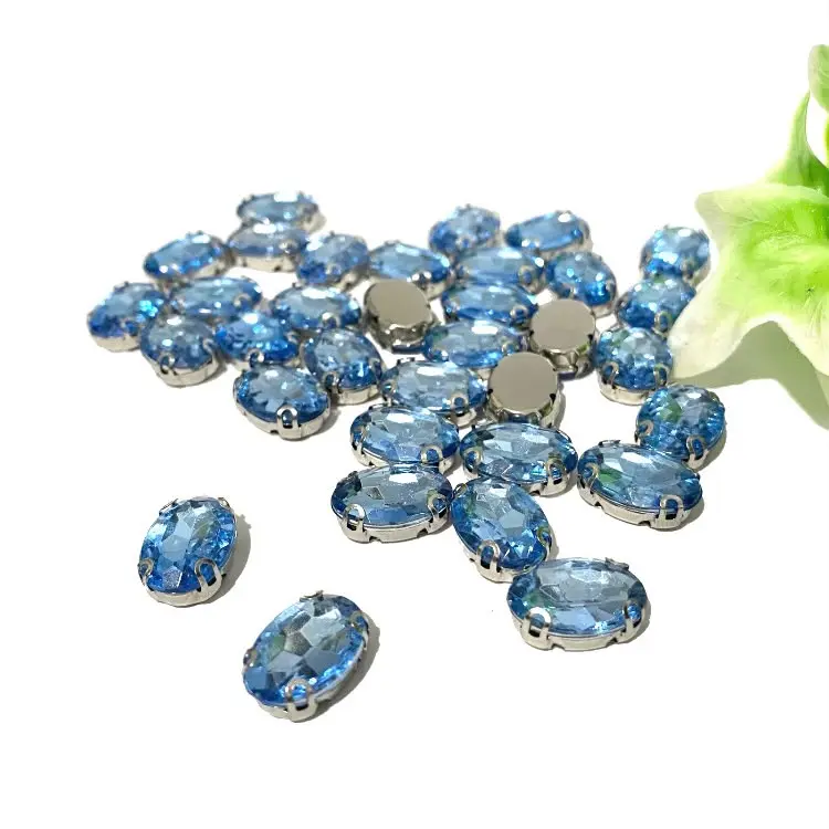 Chaton Engrampado Niquel Oval 10x14mm em Acrílico com 25 unidades Cor - AZUL BEBÊ - Azul Bebê